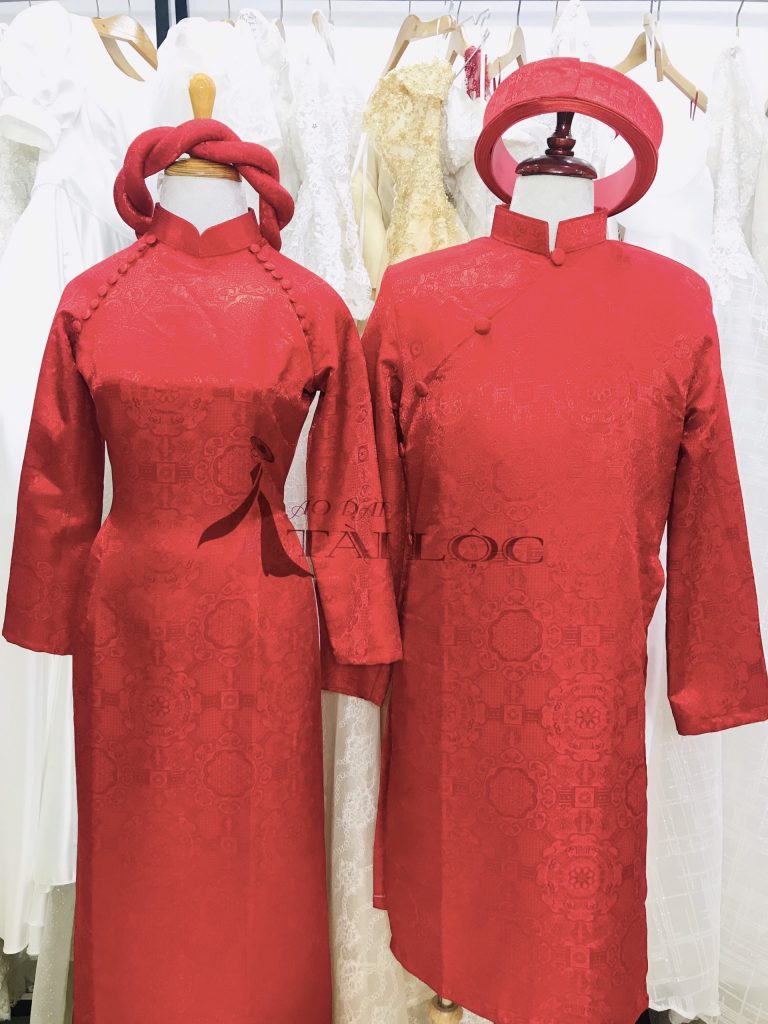 Áo Dài Đôi Cô Dâu Chú Rể Đỏ Cặp Trơn