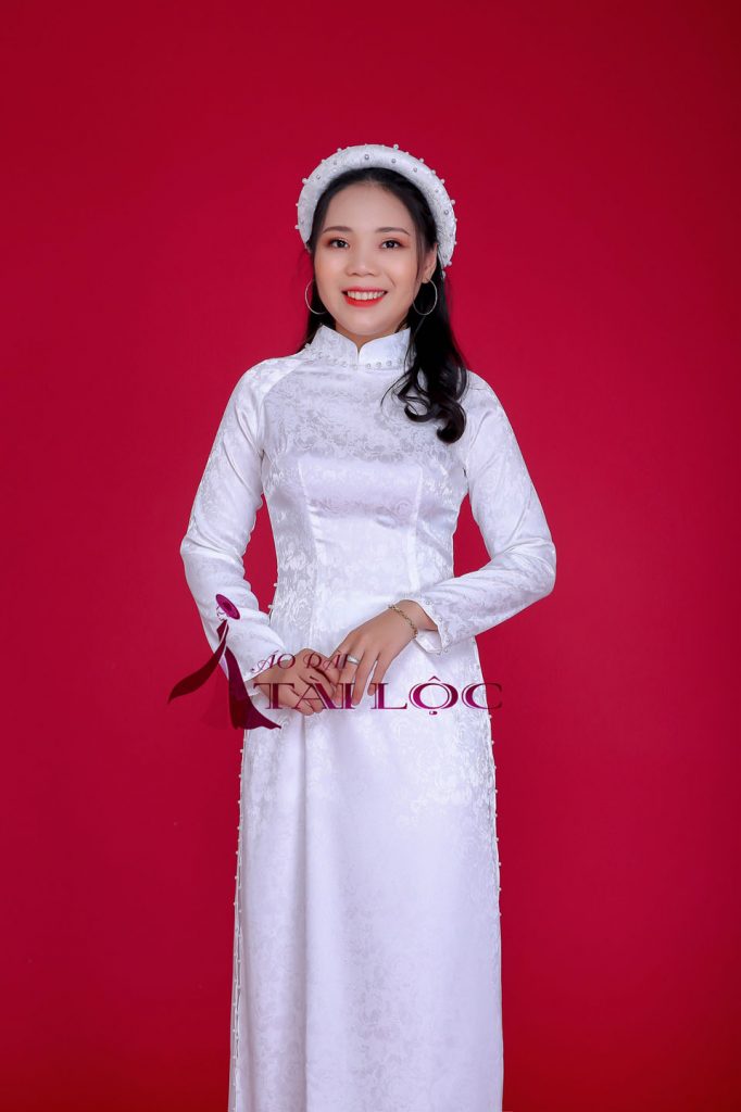 Áo Dài Cưới Màu Trắng Vải Gấm Áo Dài Cưới Màu Trắng Vải Gấm