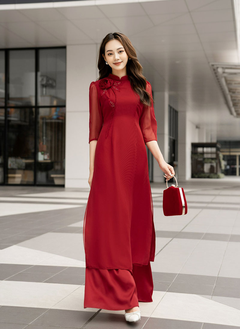 Áo dài cưới màu đỏ trơn vẻ đẹp truyền thống được ưa chuộng hiện nay