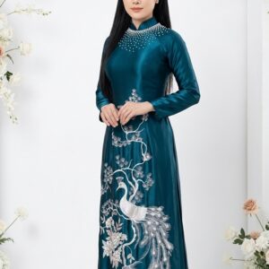 ÁO DÀI BÀ SUI RUBY XANH THÊU CÔNG